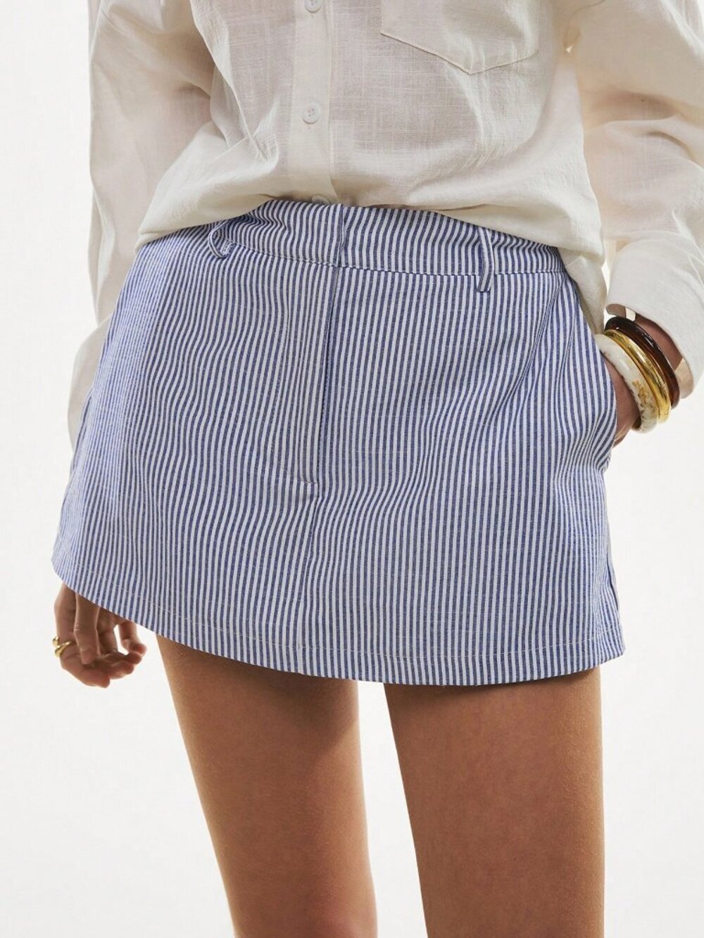 Blue Casual Women's Striped Pocket Detail Skort - Picture 4 of 5